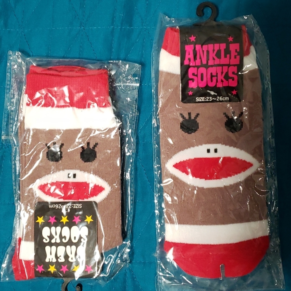 Women's Ladies Ankle and Crew Socks Sock Monkey